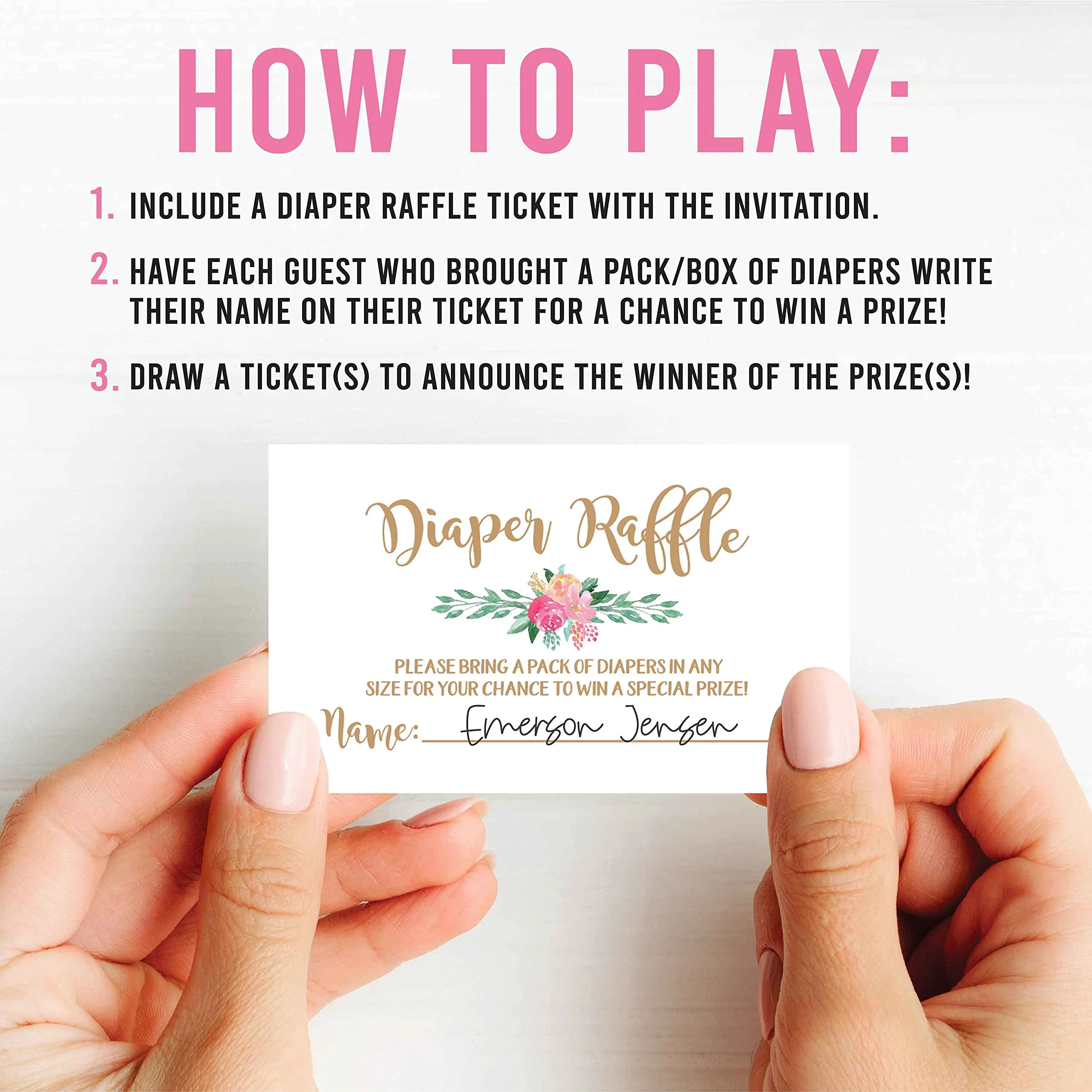 25 Flower Diaper Raffle Ticket Lottery Insert Cards For Gold Girl Floral Baby Shower Invitations, Supplies Games For Baby Gender Reveal Party, Bring a Pack of Diapers to Win Favors, Gifts and Prizes - Image 2
