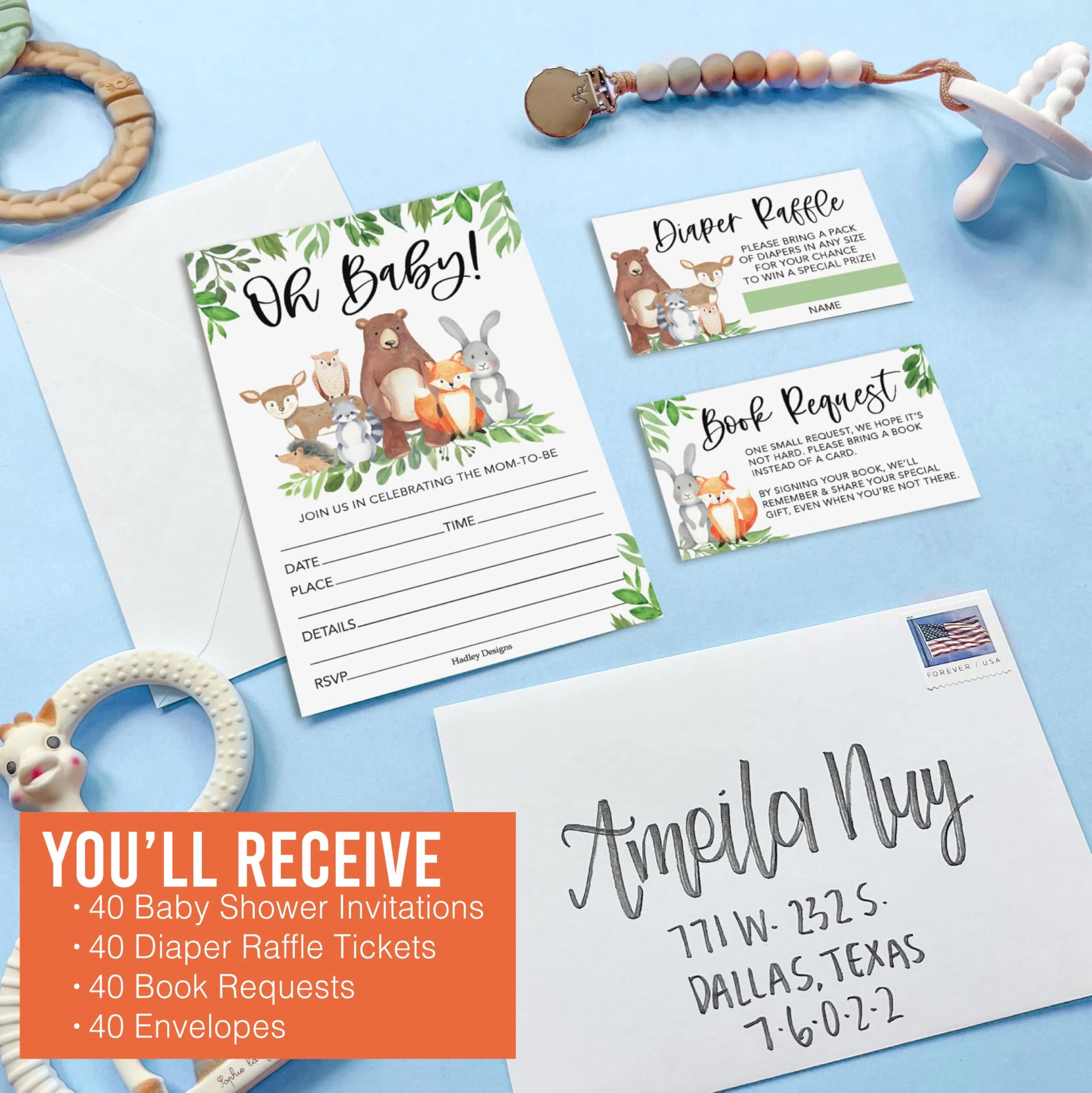 40 Baby Shower Invitations for Boy – Includes Diaper Raffle, Book Request Cards & Envelopes – Complete Set - Image 7