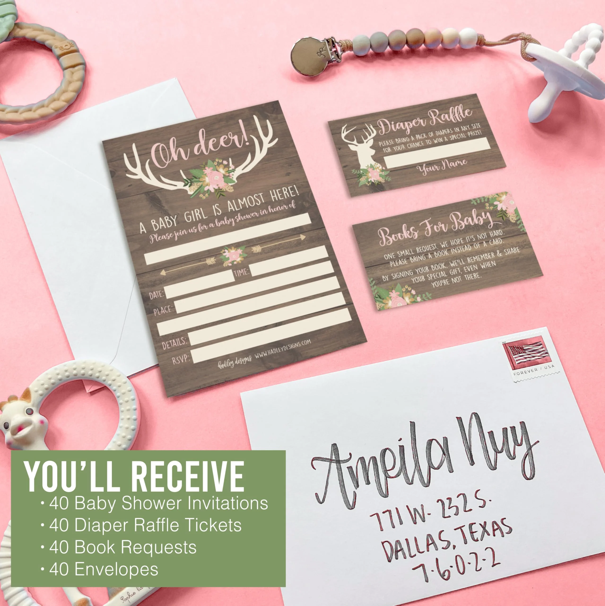 40 Baby Shower Invitations for Boy – Includes Diaper Raffle, Book Request Cards & Envelopes – Complete Set - Image 7