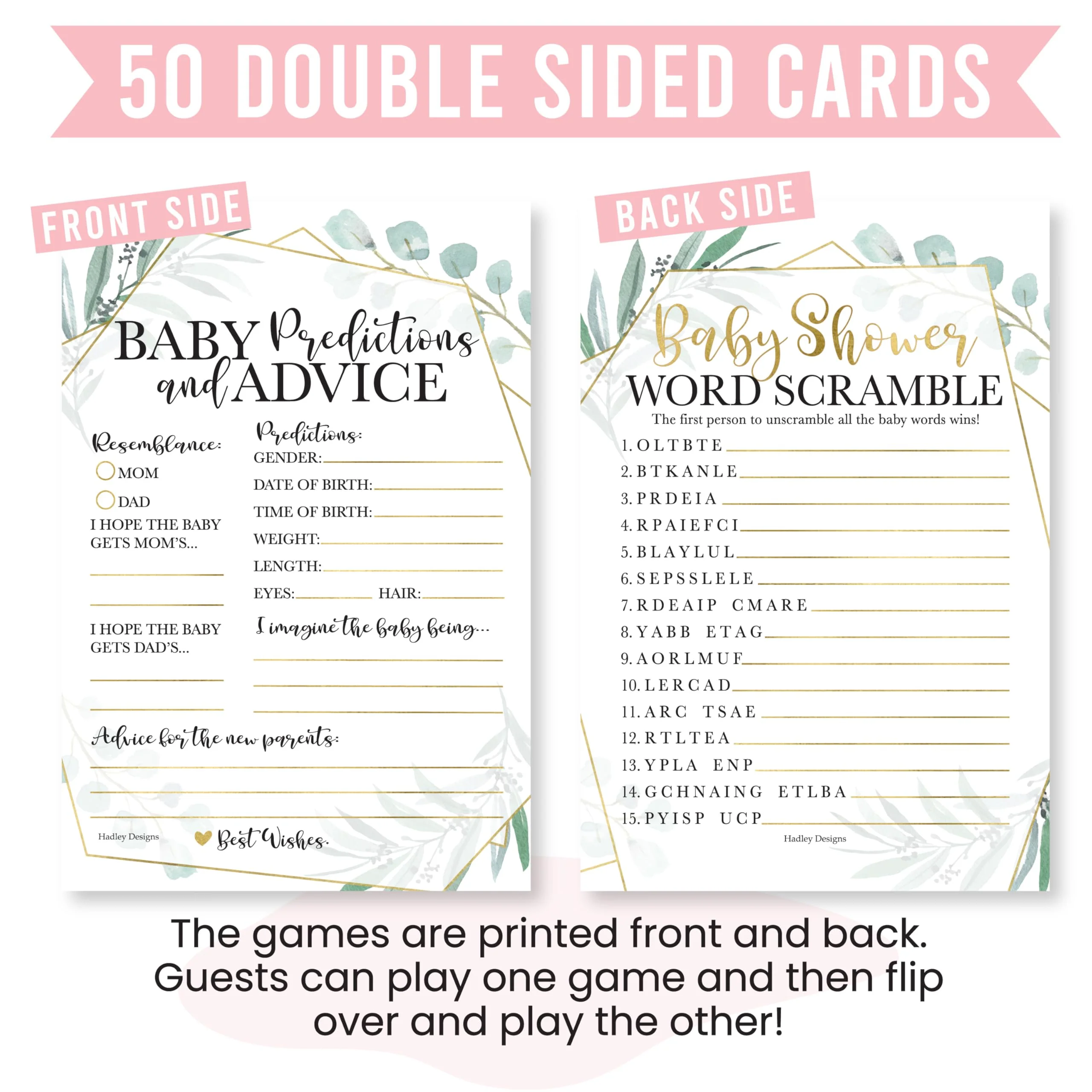 50 Baby Shower Games for Guests – Predictions & Advice Cards, Word Scramble – Different Themes for Boys & Girls - Image 3