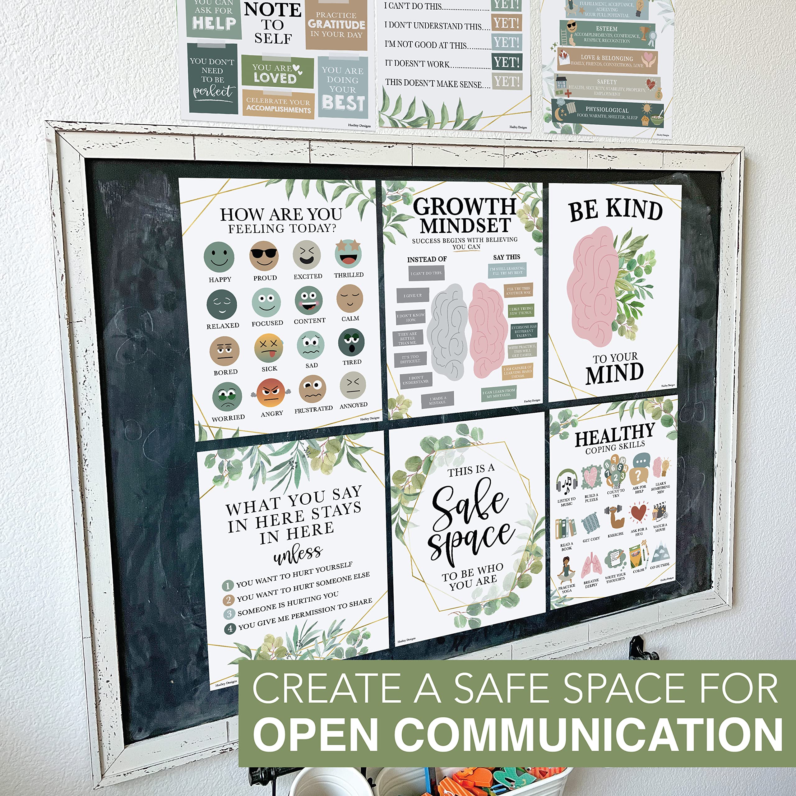 9 Mental Health Posters For Classroom - 11x14" School Counselor Office Decor, Power of Yet & Growth Mindset Poster, School Counseling Posters Elementary - Greenery Classroom Decor - Image 3
