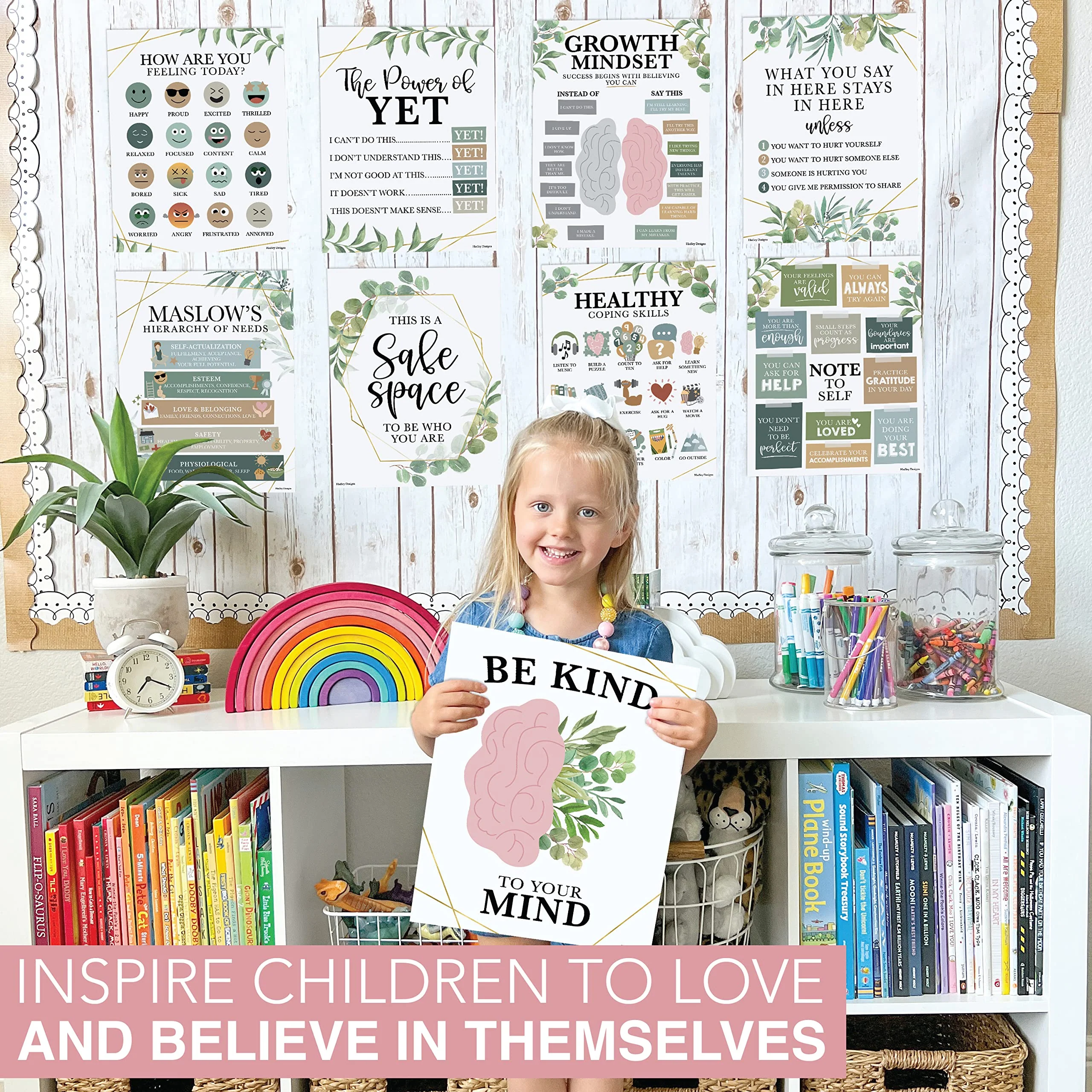 9 Mental Health Posters For Classroom - 11x14" School Counselor Office Decor, Power of Yet & Growth Mindset Poster, School Counseling Posters Elementary - Greenery Classroom Decor - Image 6