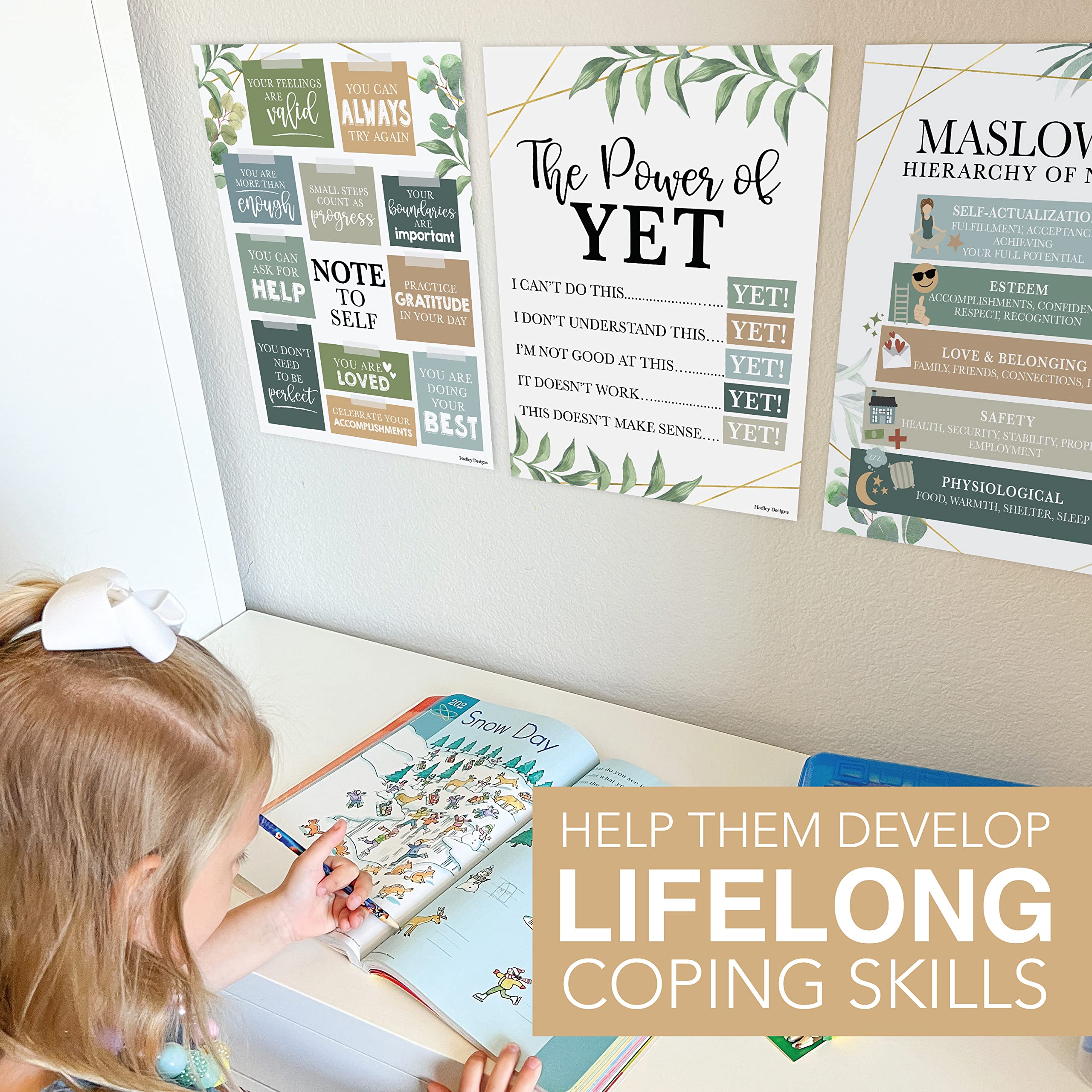 9 Mental Health Posters For Classroom - 11x14" School Counselor Office Decor, Power of Yet & Growth Mindset Poster, School Counseling Posters Elementary - Greenery Classroom Decor - Image 7