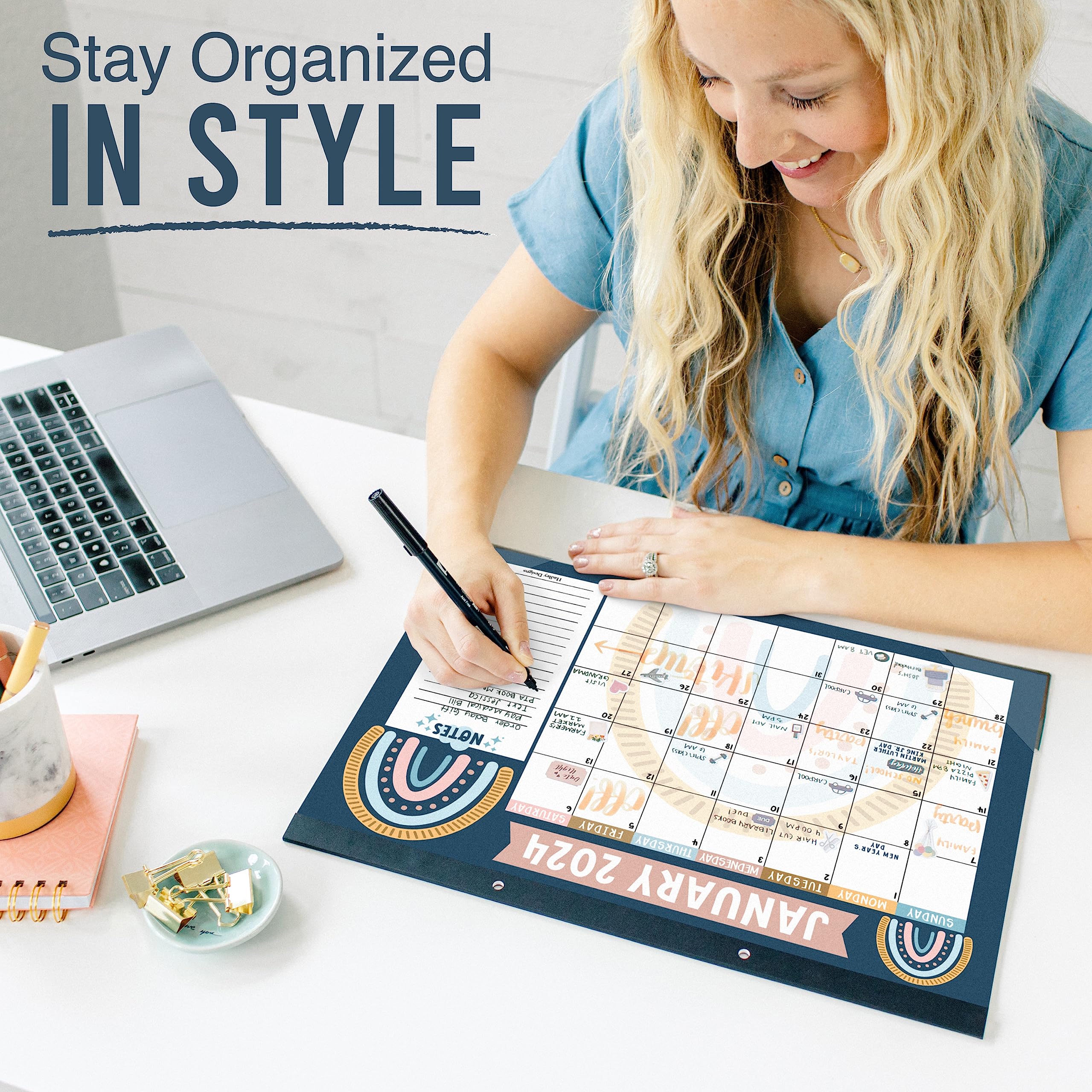 Boho Large Desk Calendar 2023-2024 Calendar Desk Pad - 18 Month Calendar For Desk Calendars 2023-2024, 2023 Desk Planner 2023 Desk Calendar 11x17, Large Calendar 2023-2024 For Wall Calender 2023 - Image 2