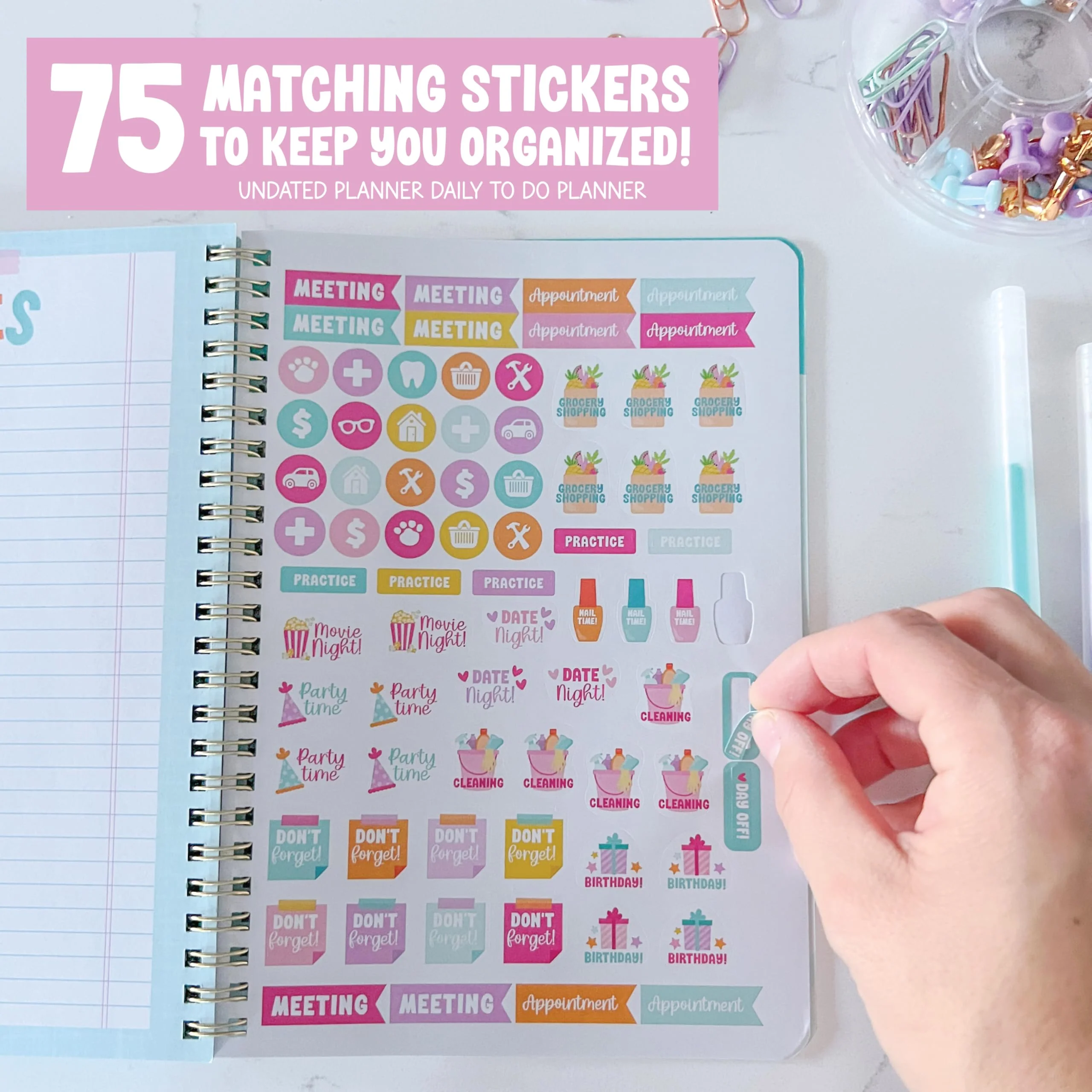 Pink Undated Teacher Planner + 3 Sticker Sheets - Image 4