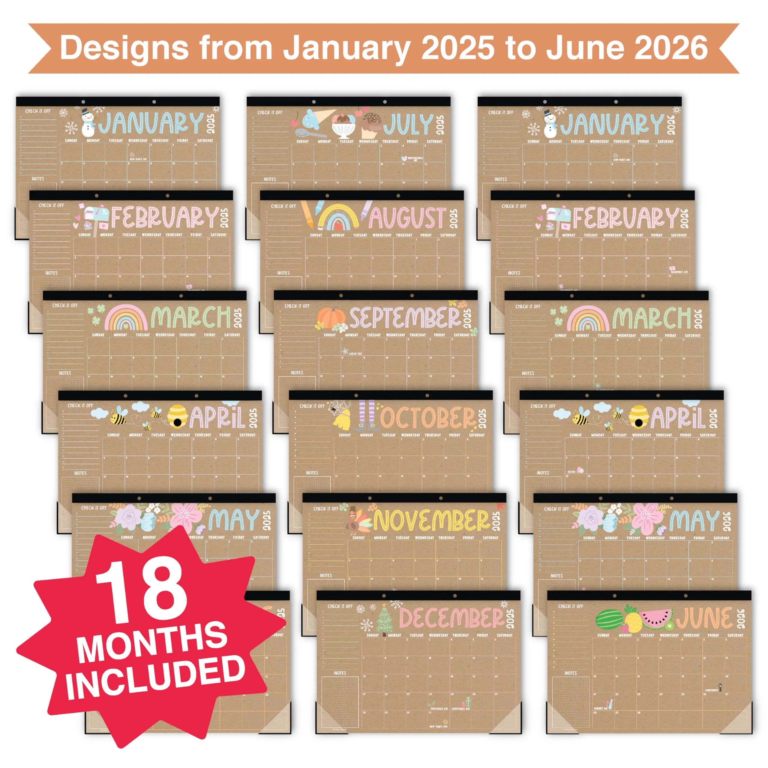 18 Month Large Kraft Desk Calendar: 2025-2026 - Image 3