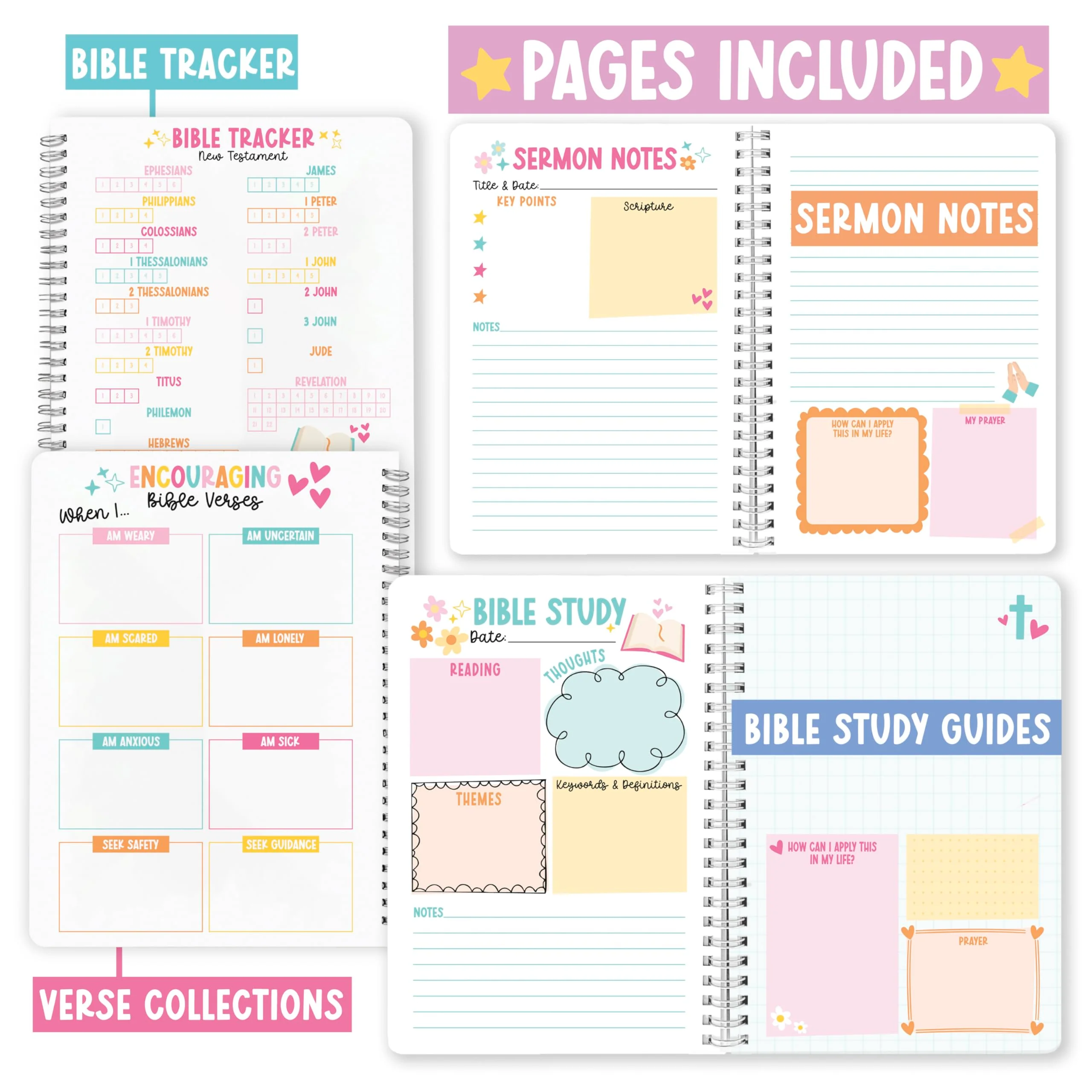 Guided Bible Study Journal for Women & Men - Church Notes & Christian Gifts, Faith Planner - Pink - Image 3
