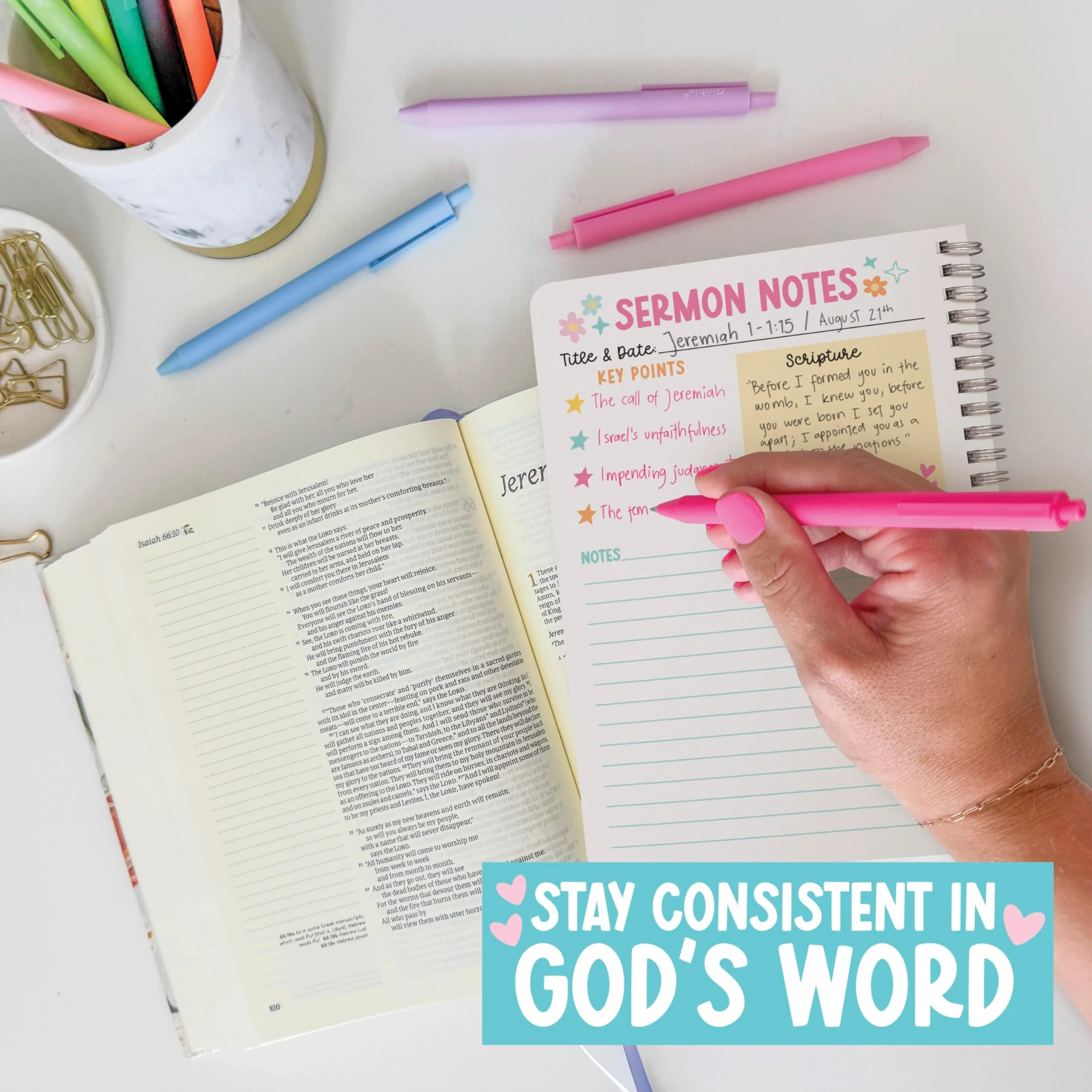 Guided Bible Study Journal for Women & Men - Church Notes & Christian Gifts, Faith Planner - Pink - Image 6