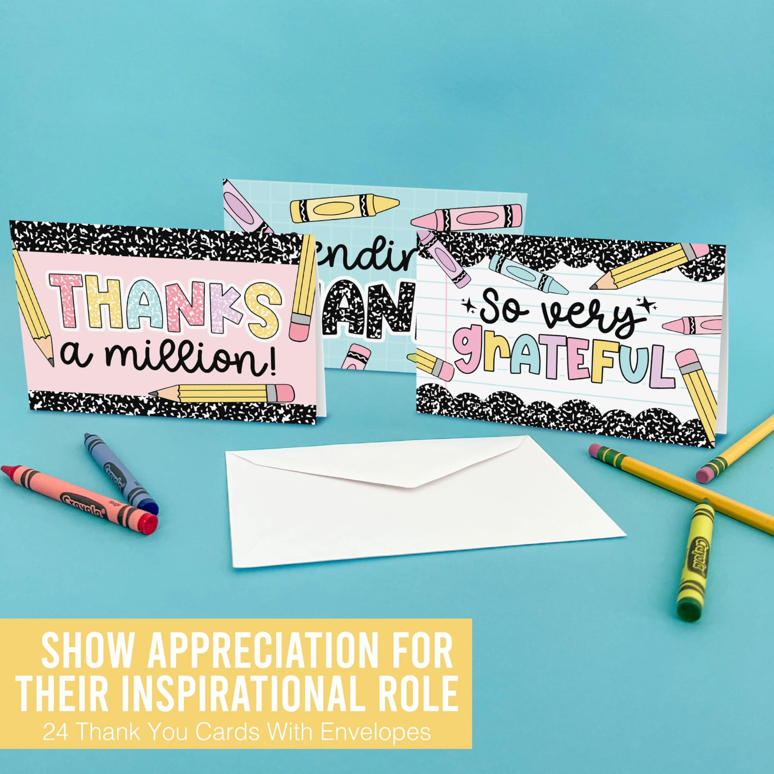 Hadley Designs Teacher Thank You Cards with Envelopes -24 Teacher Appreciation Cards Bulk, Cute Thank You Notes from Students, Teacher's Day End of School Year Christmas & Valentines Card for Teachers - Image 6