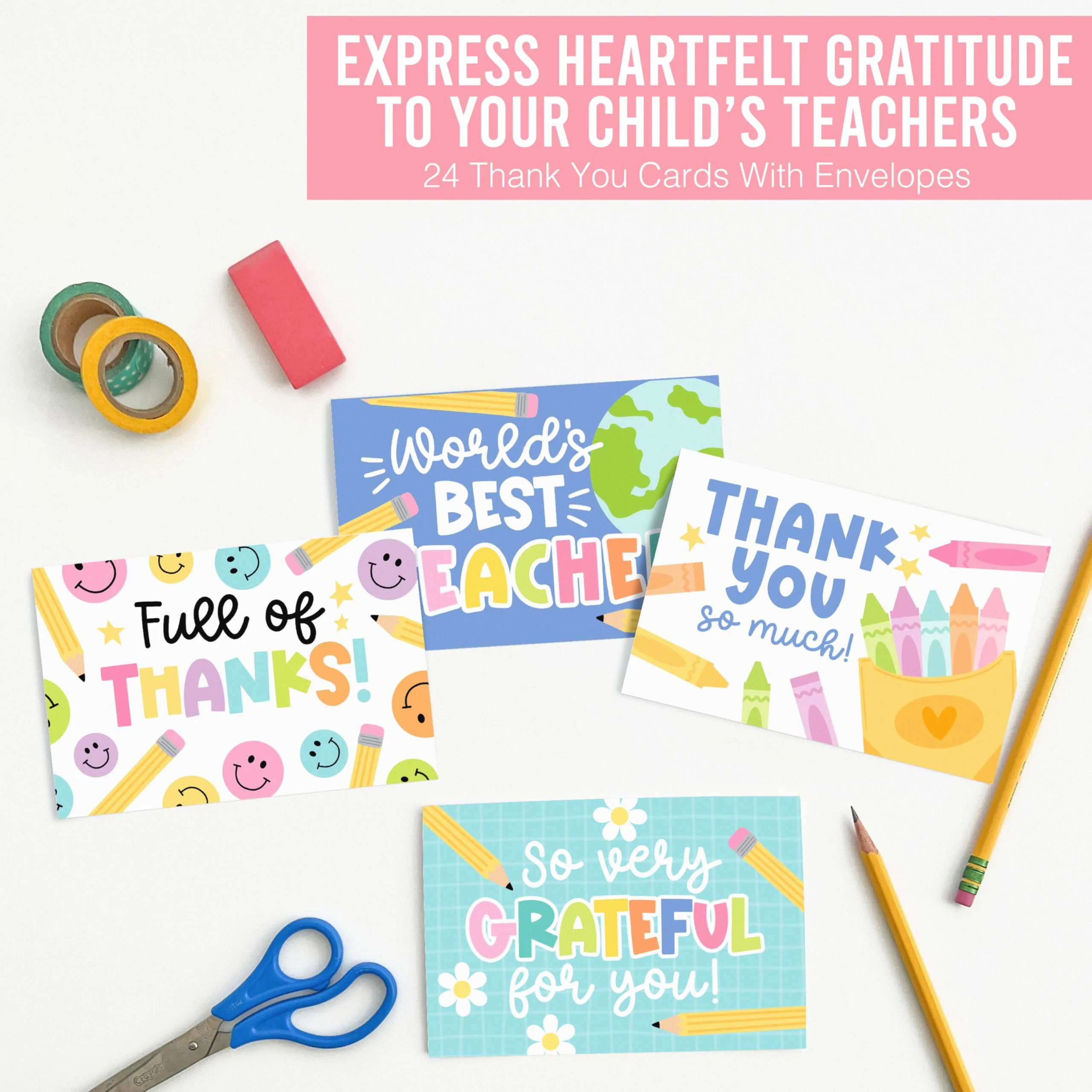 Hadley Designs Teacher Thank You Cards with Envelopes -24 Teacher Appreciation Cards Bulk, Cute Thank You Notes from Students, Teacher's Day End of School Year Christmas & Valentines Card for Teachers - Image 5