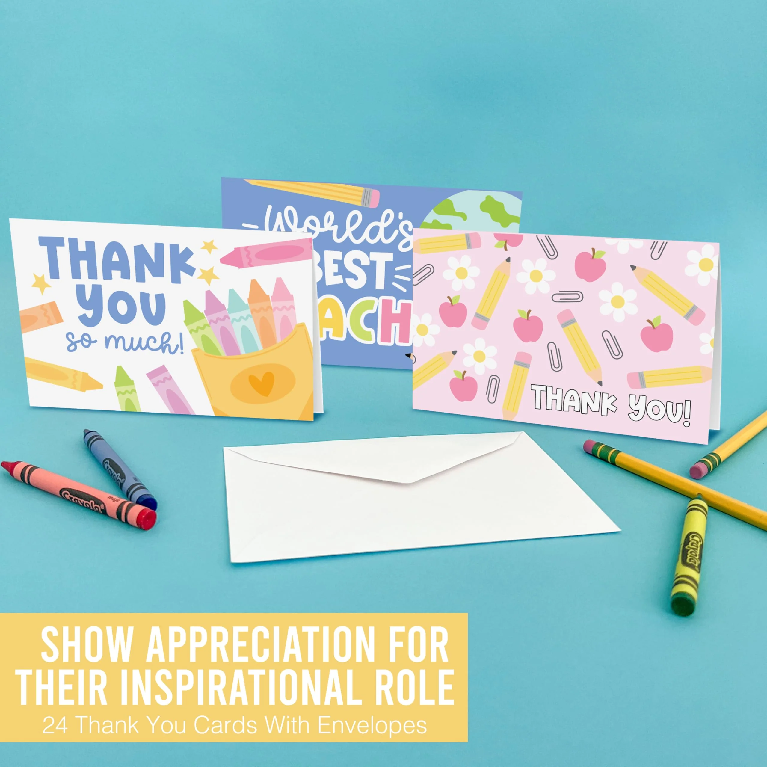 Hadley Designs Teacher Thank You Cards with Envelopes -24 Teacher Appreciation Cards Bulk, Cute Thank You Notes from Students, Teacher's Day End of School Year Christmas & Valentines Card for Teachers - Image 6
