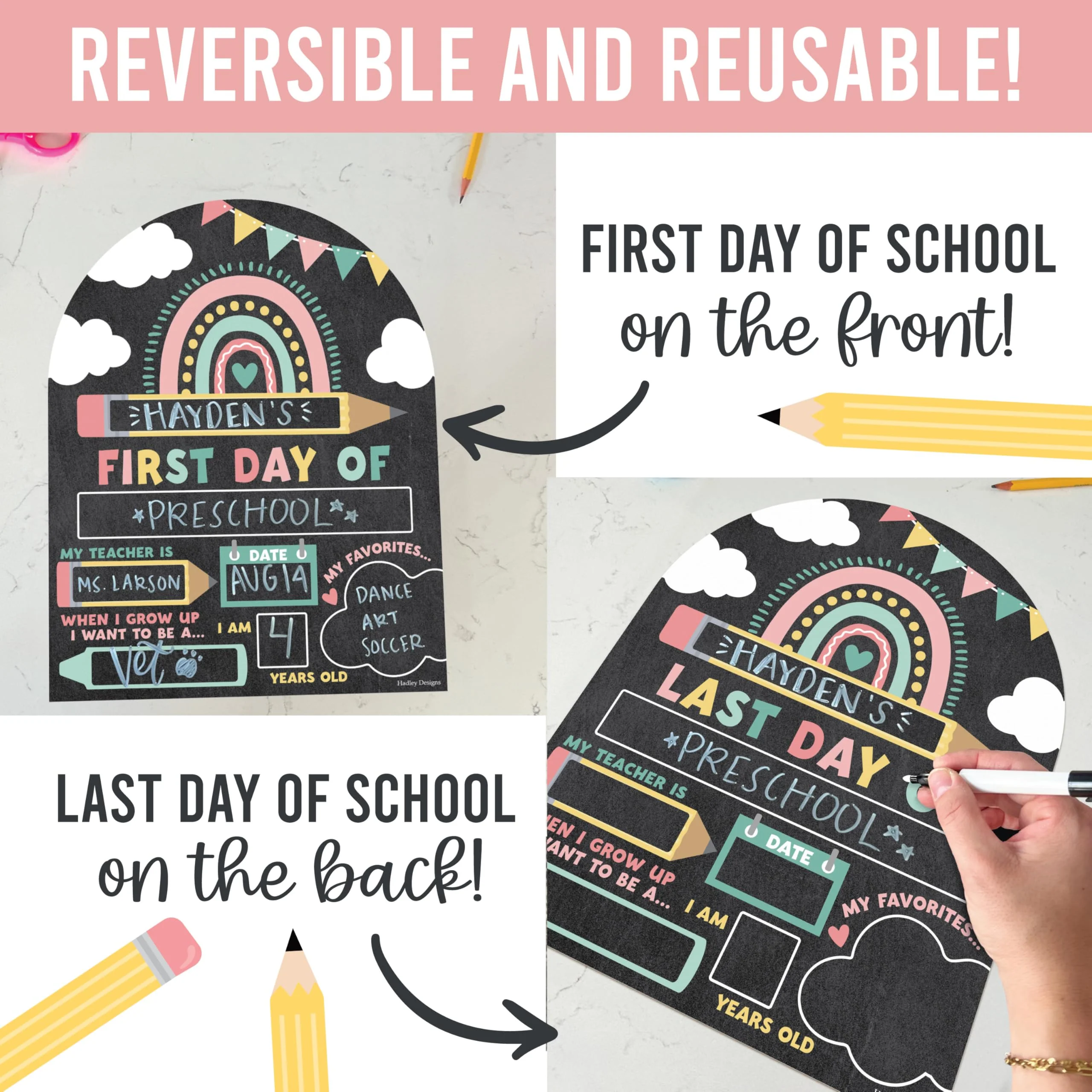 My Last Day of School Sign with Markers -11x14 Back to School Signs First and Last Day, Kindergarten Chalkboard Signs, Pre K Sign Board, Preschool Board, Reusable Photo Prop for Kids - Image 4