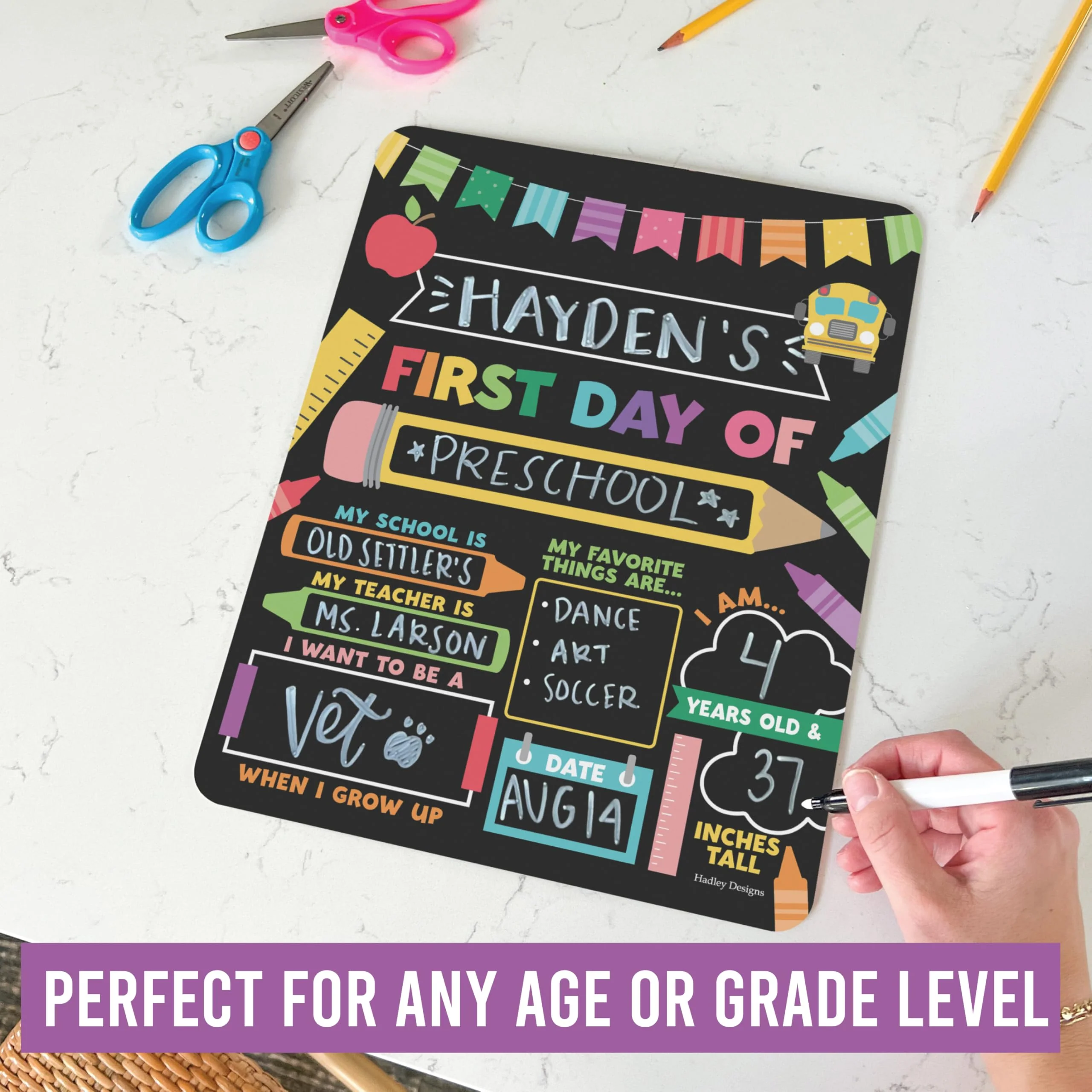 My Last Day of School Sign with Markers -11x14 Back to School Signs First and Last Day, Kindergarten Chalkboard Signs, Pre K Sign Board, Preschool Board, Reusable Photo Prop for Kids - Image 7