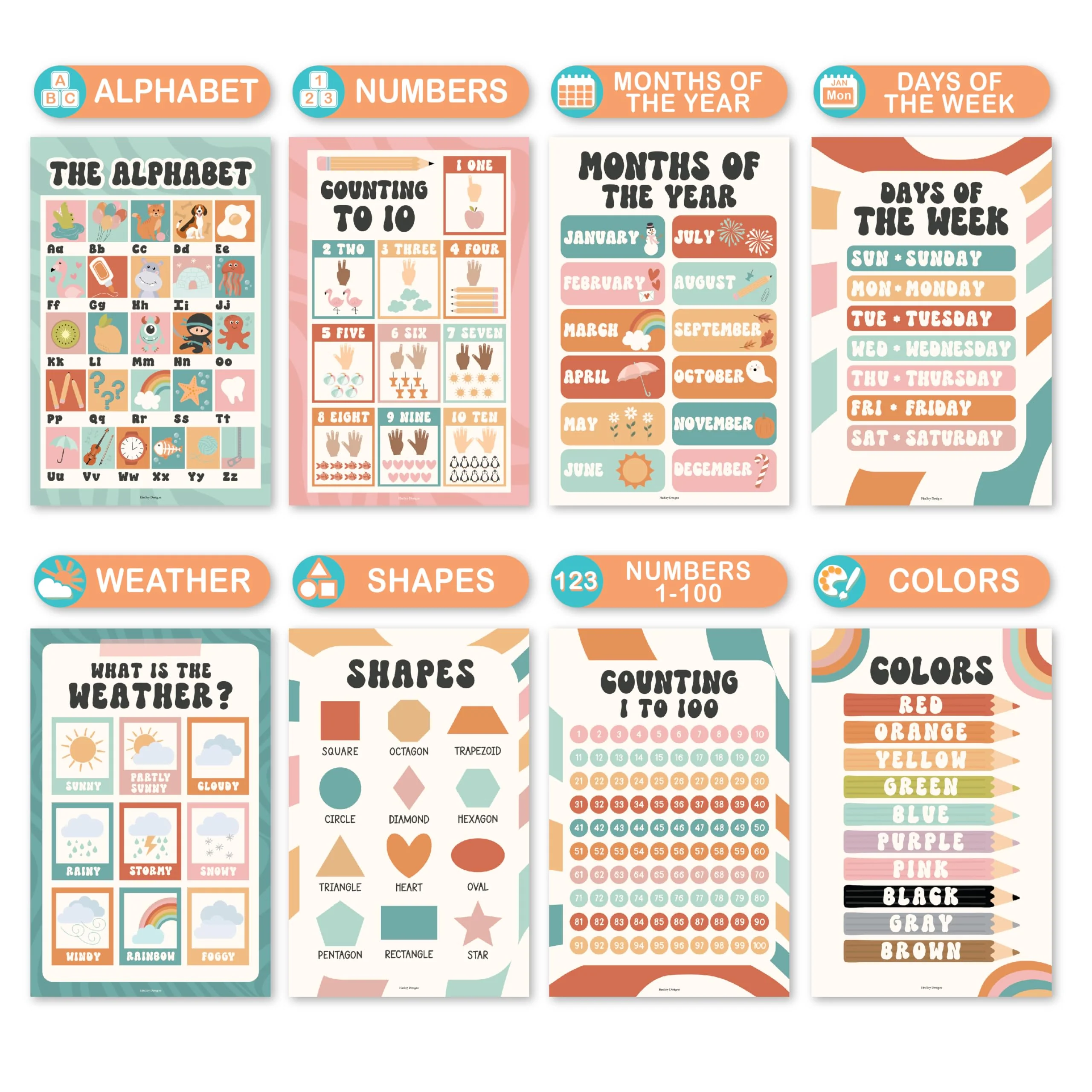 Preschool Head Start Kit, Retro Boho 16 Poster Pack - Image 4
