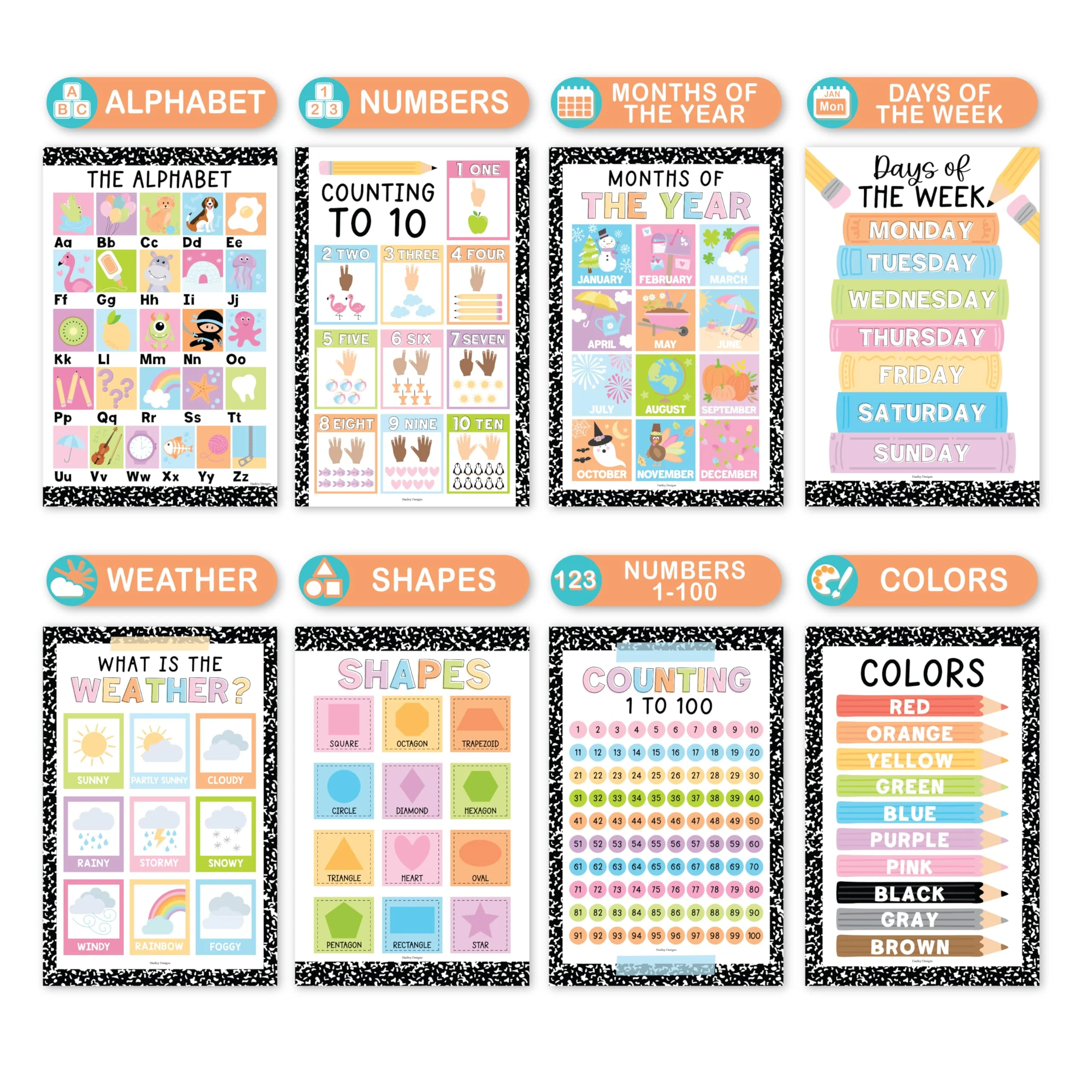 Preschool Head Start Kit, Black & White 16 Poster Pack - Image 4