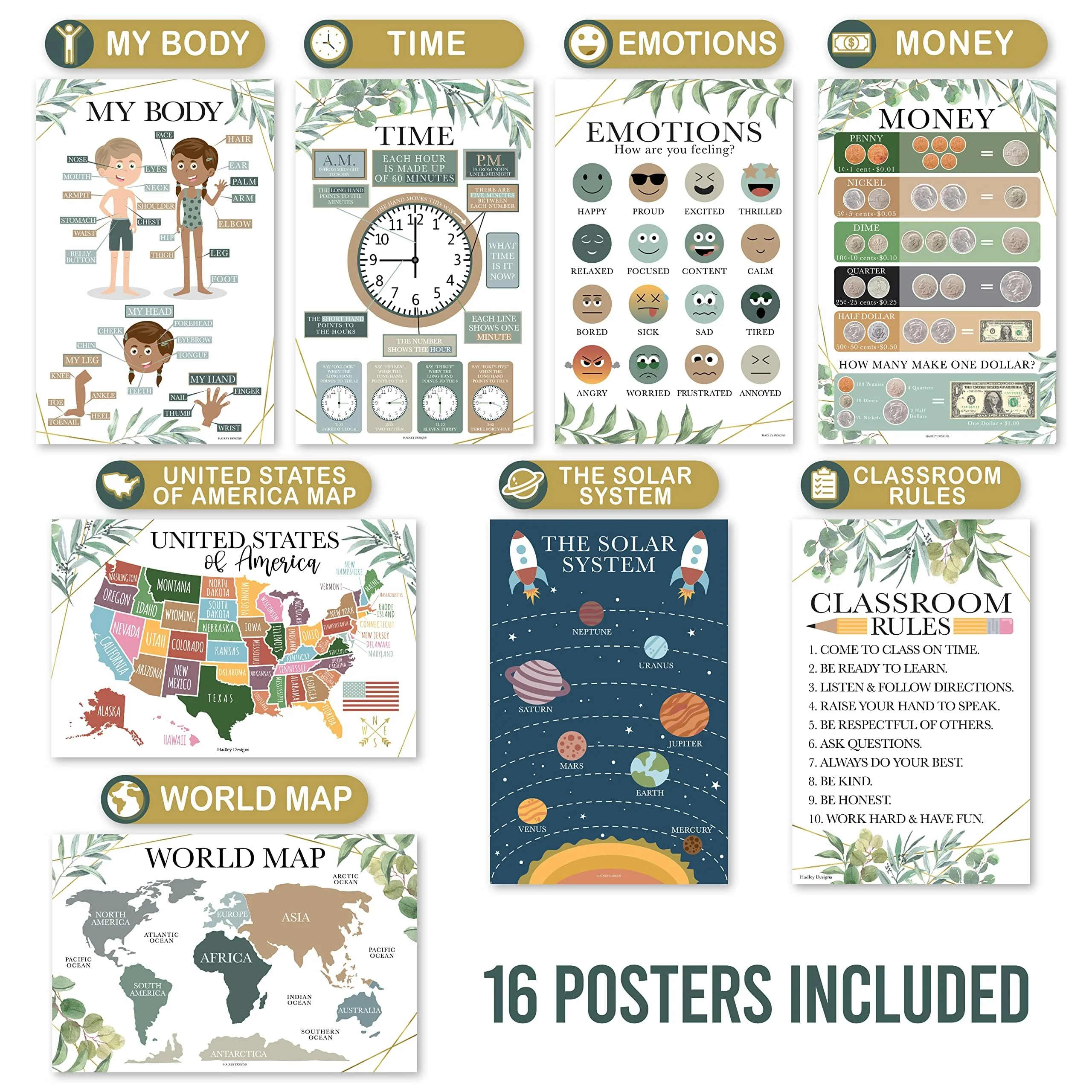 Preschool Head Start Kit, Greenery 16 Poster Pack - Image 4
