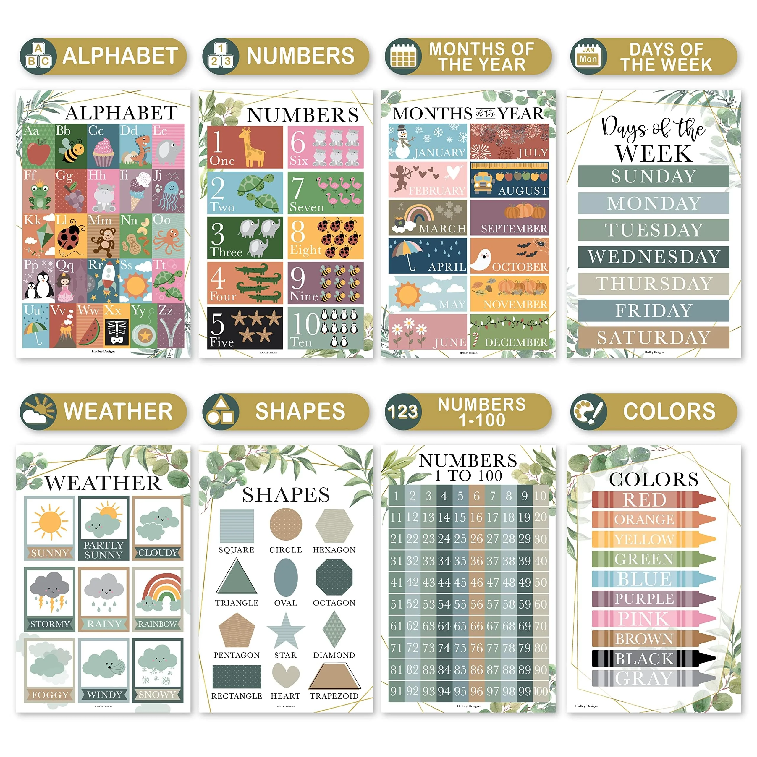 Preschool Head Start Kit, Greenery 16 Poster Pack - Image 5